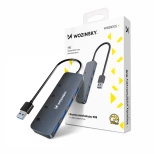 Hub USB-A Wozinsky WHS080YSS 4 x USB-A 3.0 z indywidualnymi włącznikami, aluminowy, z kablem 15 cm - szary