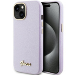 Guess Glitter Glossy Script Hülle für iPhone 15 – Flieder