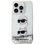 Karl Lagerfeld KLHCP14XLDHKCNS Hülle für iPhone 14 Pro Max 6,7&quot; – Silber Liquid Glitter Karl&amp;Choupette Heads