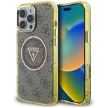 Guess IML Metal Glitter 4G Circle Triangle MagSafe Case für iPhone 16 Pro Max - Braun