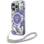 Guess Palm Trees Triangle Pearl Strap MagSafe Case for iPhone 16 Pro Purple